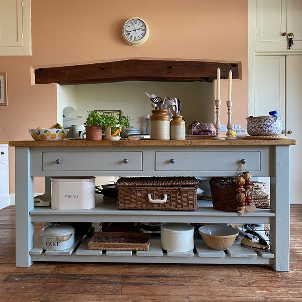 Handmade Freestanding Rustic 2 Shelf 4 Drawer Kitchen Island