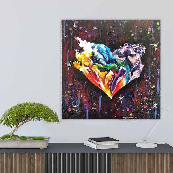 Acrylic painting Heart Heart drawing Abstract Canvas Painting for Valentine's Day Abstract Canvas Paintings With Hearts Couple Painting