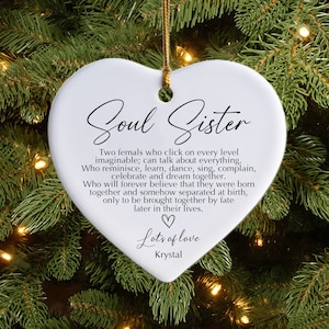 Soul Sister Ornament, Personalised Best Friend Gift, Friendship Gift, Ceramic Heart Keepsake, Soul Sister Custom Present Keepsake