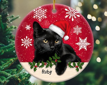 Personalized Black Cat Christmas Ornament, Meowy Christmas Ornament, Cute Black Cat Ornament, Custom Cat Xmas Gift, Christmas 2023 Decor