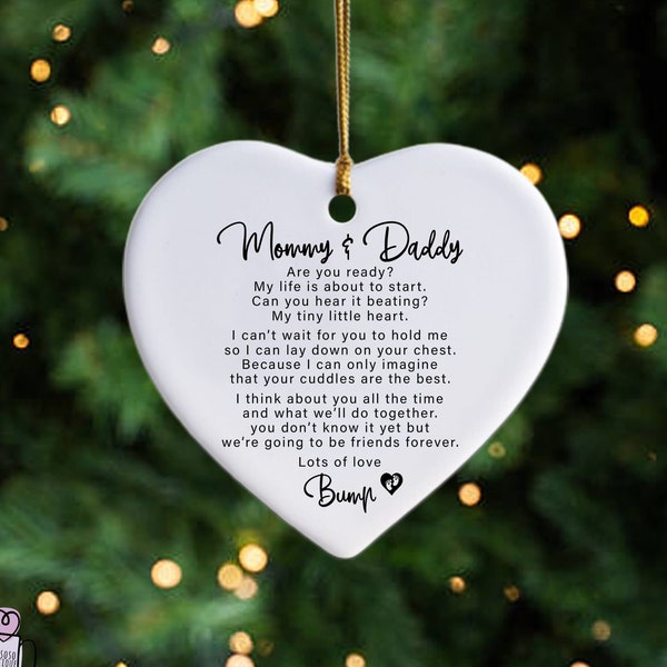 Parents To Be Christmas Ornament, Dear Daddy and Mommy From Baby Bump Christmas Ornament, Baby Shower Gifts, Pregnancy Baby Announcement