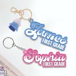 2 Layers Acrylic Backpack Tag, Custom Backpack Kids Drip Name Tag, Backpack Name Keychain, Back To School KeyChain, Cute Kids Name Bag Charm