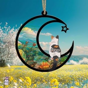 Personalized Cat Suncatcher, Custom Cat Memorial Sun Catcher, Cat Memorial Gift, Loss Of Cat, Cat Remembrance, Cat Ornament, Pet Suncatcher