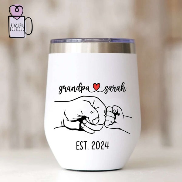 New Grandpa Gift, Personalized Mug From Grandkid, Grandfather And Child Fist Bump Mug, Baby Est 2024 Mug, Father In Law Present.