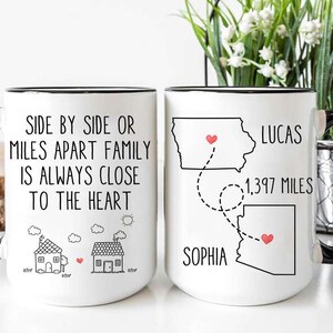 Miles Apart But Closer At Heart Family Mug, Family Mug, Couples Love Gift, Sister Mug, Long Distance Friend, State By State Mug, Moving Away