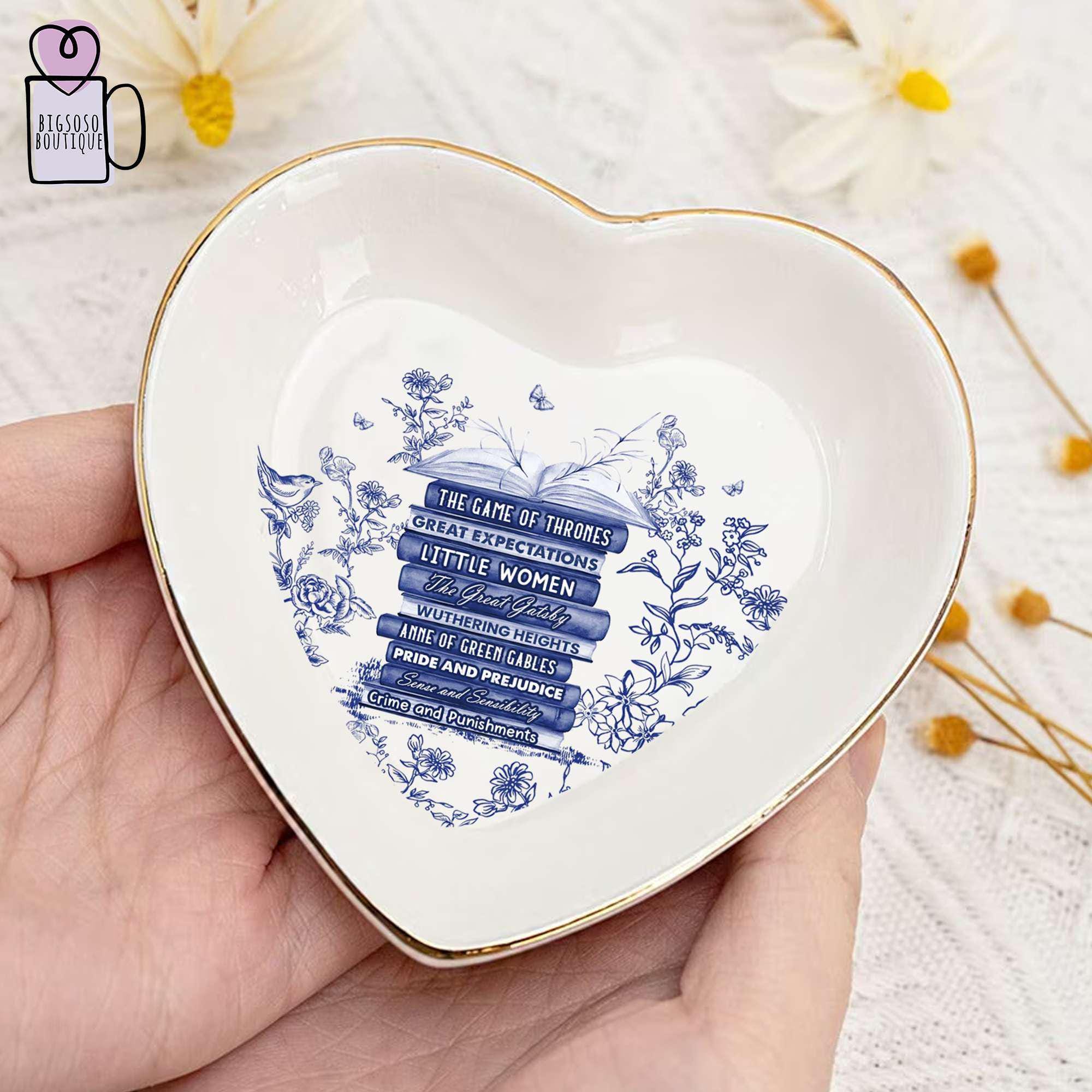 Custom Bookshelf Chinoiserie Toile De Jouy Dish, Favorites Bookshelf Trinket Tray Gift, Custom Book Art Tray, Book Lover Gift, Reader Gift.