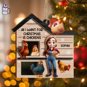 Personalized Chicken House 2D Ornament, Farm House Christmas Ornament, Farmers Christmas Gift, Country Girl Gift, Chicken Coop Ornament
