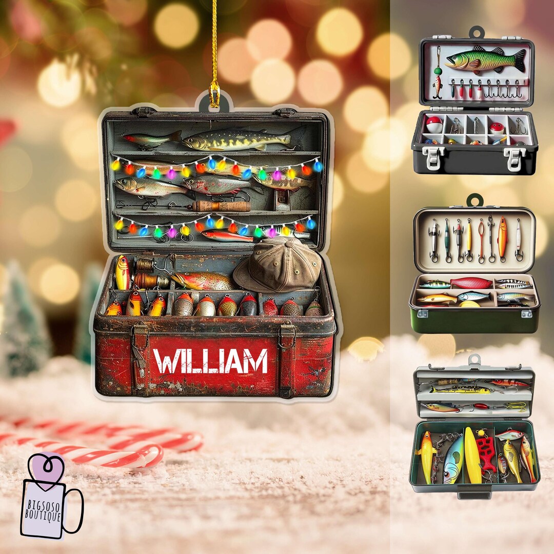 Custom Fishing Tackle Box Christmas Acrylic Ornament, Fisherman ...
