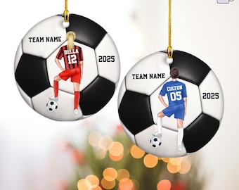 Personalized Soccer Player 2D Ornament, Number Name Soccer Ornament, Soccer Lover Christmas Gift, Sport Girl Boy Ornament, Sport Fan Gift