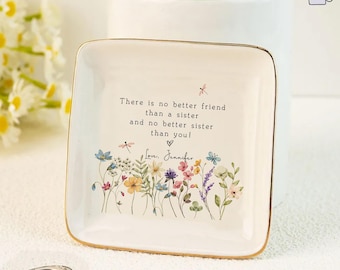 Personalized Sister Ring Dish, Sister Birthday Gift, Sister Floral Jewelry Tray, Flower Ring Holder, Thank You Sister Keepsake, Sibling Gift