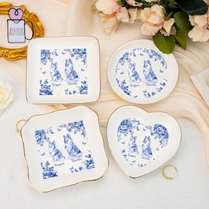 Personalized Dog Custom Breeds Dish, Chinoiserie Toile De Jouy,Jewelry Dish, Dog Lover Gift, Dog Jewelry Dish, Gift For Dog Dad And Dog Mom.