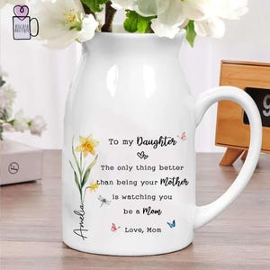 From Mom To Daughter Vase, Flower Vase With Family, Birthday Gift For Daughter, Mother&#39;s Day Gift, Birth Flower Vase, New Baby New Mom Gift.