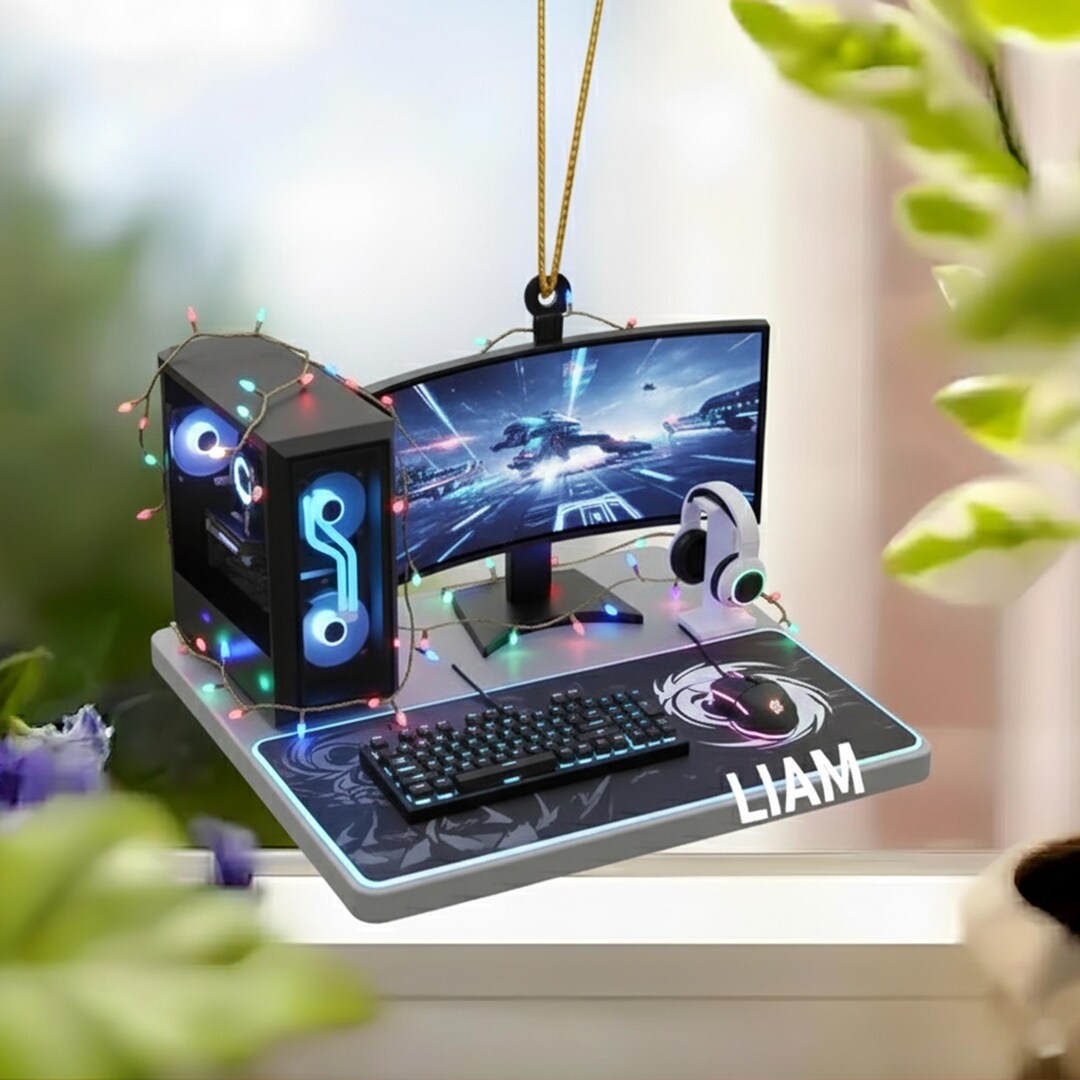 Personalized Gamer PC 2D Flat Ornament, Gaming Computer Ornament, Gamer ...