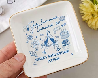 The Summer I Turned Thirty Birthday Dish, 20th 30th 40th Birthday Rings Dish, Birthday Gift For Friends, Beach Coastal Birthday Party Decor.