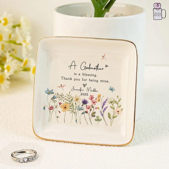 Personalized Godmother Ring Dish, Custom Mom Jewelry Tray, Gift From Godchild, Godmother Birthday Gift, Godmothers Are A Blessing Ring Tray