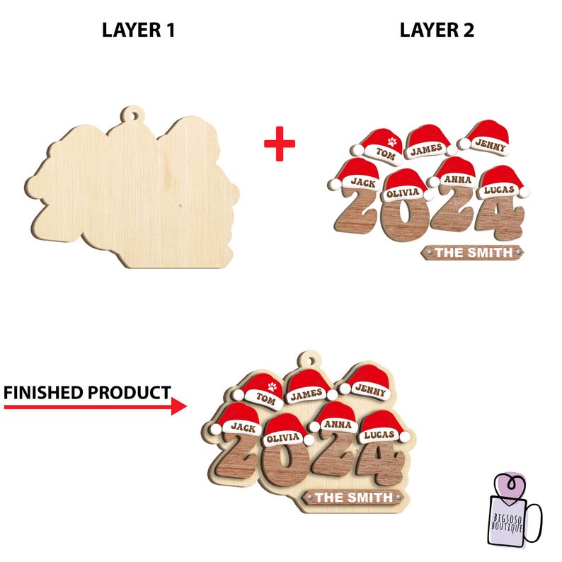 Personalized Santa Hat Family Name Wood Ornament, Family Names Wooden