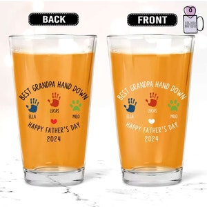 Personalized Grandpa Mug With Grandkids Names, Personalized Handprint, Fathers Day Gift From Granddaughter Grandson, Grandpa Hands Down.