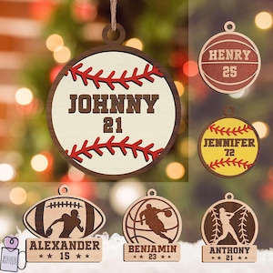 Personalized Sports Ball Team Wood Ornament, Football, Baseball, Basketball, Soccer Ball,  Christmas Gift For Sport Lover, Sports Team Gift.