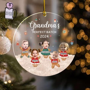 Personalized Custom Photo Grandkids Ornament, Grandkids Names Ornament, Christmas Gift For Grandparents, Perfect Batch Grandma Ornament 2024