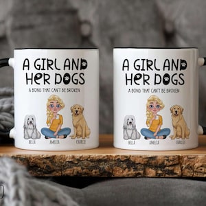 Personalized A Girl With Her Dogs Mug, Dog Mom Mug, Dog Mug, Dog Cartoon Style, Custom Dog Mug, Gift For Dog Lover, Gift For Girlfriend.