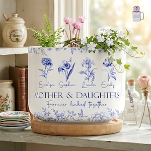 Personalized Mother & Daughters Plant Pot, Forever Linked Together Pot, Birth Month Flower Pot, Mother's Day Gift, Mom Birthday Gift