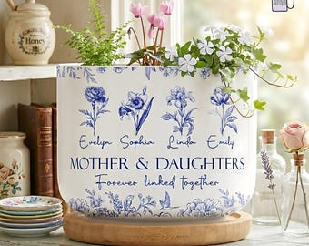 Personalized Mother & Daughters Plant Pot, Forever Linked Together Pot, Birth Month Flower Pot, Mother's Day Gift, Mom Birthday Gift