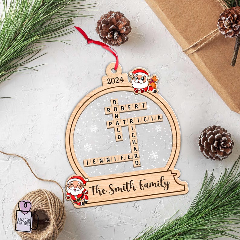 Personalized Family Christmas Ornament, Family Crossword Ornament 2024