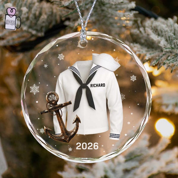 Personalized Sailor Uniform Ornament, Navy Sailor Christmas Ornament, Custom Name Military Keepsake, Navy Anchor Ornament, Veteran Gift