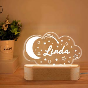 Custom Kids Name Night Light, Custom Family Night Light, Cute Moon & Stars Butterfly Or Rainbow Night Light For Kids, Kids Room Decor,