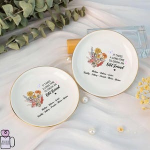 Personalized Best Friend Jewelry Dish, Birth Flower Jewelry Dish, Gift Group Friends, Custom Text Ring Dish, Gift For Soul Sister Friends 3