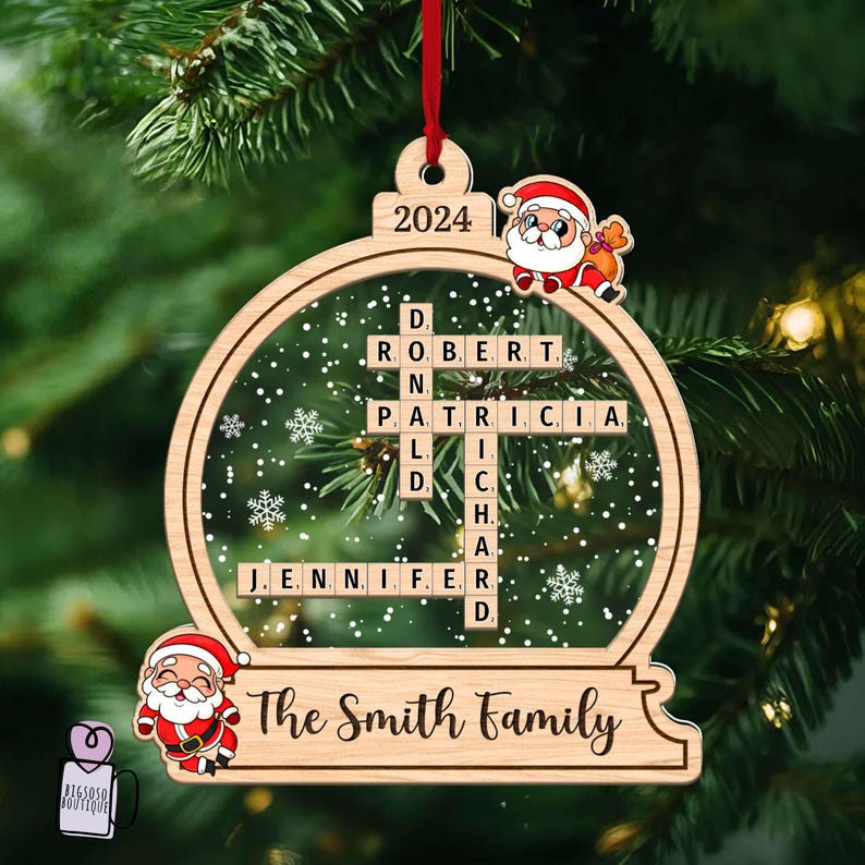 Personalized Family Christmas Ornament, Family Crossword Ornament 2024