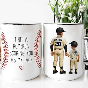 Custom I Hit a Home Run Scoring You As My Dad Mug, Father&#39;s Day Gift For Baseball Dad, Mug For Baseball Dad, Baseball Son And Dad Gift.