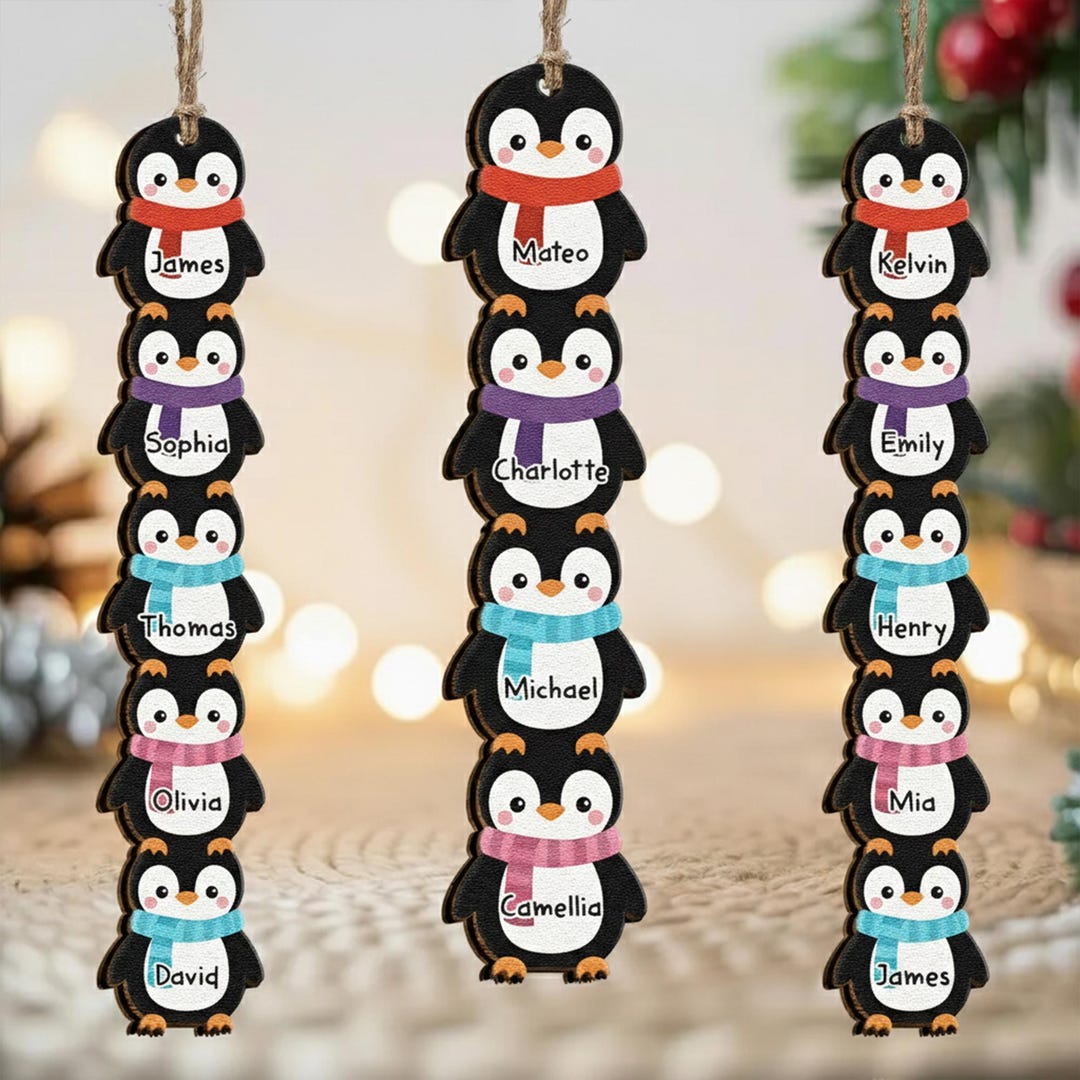 Personalized Penguin Family 2D Ornament, Family Name Christmas Ornament ...