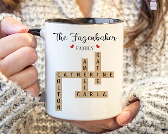 Personalized Family Name Mug, Crossword Puzzle Family Mug, Grandkids Crossword Puzzle Mug, Mother's Day Mug, Father's Day Mug, Gift For Mom.