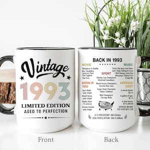 Vintage 1993 Mug, 30th Birthday Mug, 30th Birthday Gift For Men, 30th Birthday Friend, Back in 1993 History Mug, Birthday Black Mug Tumbler