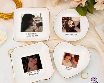 Personalized Photo Mother's Day Dish, Rings Dish, Love Grandma Gift, Custom Family Photo, Custom Photo Trinket Tray, From Mom For Grandma.