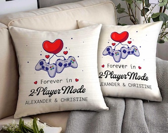 Personalized Gamer Couple Cushion, Custom Couple Valentine Pillow, Game Lover Pillow, Couple Anniversary Gift, Lover Gift, Game Players Gift