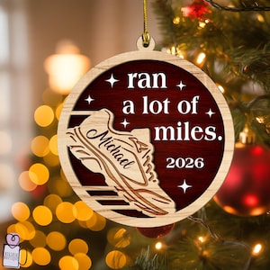Personalized Ran A Lot of Miles Wood Ornament, Cross Country Running Ornament, Runner Christmas Keepsake, XC Runner Gift, Marathon Ornament