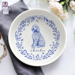 Personalized Dog Custom Breeds Dish, Chinoiserie Toile De Jouy, Jewelry Dish, Dog Lover Gift, Dog Jewelry Dish, Gift For Dog Dad Dog Mom 2