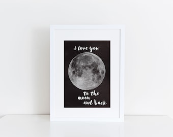 Nursery Art, Love you to the moon and back Art ,Home Decor, moon print, love you print, printable, baby wall art, nursery art