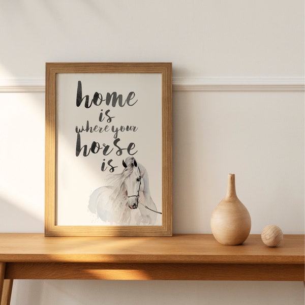 El hogar es donde está tu caballo, decoración del hogar, impresión de luna, impresión de caballo, imprimible, arte de pared de acuarela, arte de guardería, decoración de la habitación de los niños