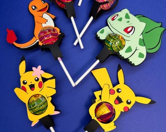 Lollipop Holder SVG Bundle for Cricut- Pikachu, Charmander, Bulbasaur, Squirtle, Jigglypuff, Deerling, Pokeball, Ash Hat