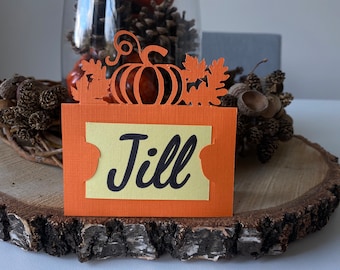 Thanksgiving Place Card SVG Template, Pumpkin & Fall Leaves (Digital Download)