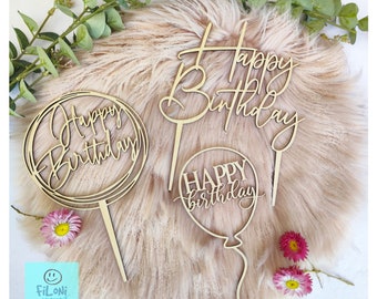 Cake topper "Happy Birthday" birthday cake decoration wooden sign wooden stick