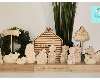 Christmas nativity scene * Nativity scene * Wooden nativity scene with figures to change * Stable * Mary Joseph * Bethlehem