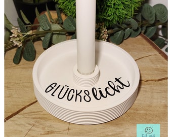 Lucky light candle holder in striped look Candle plate with lettering "Lucky light" Stick candle holder