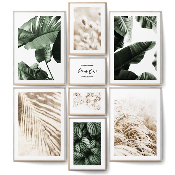 BLCKART Botanic Green Beige Poster Set Beidseitig Bedruckt Schlafzimmer Deko Bilder Trockenblumen Wanddeko Grün Wohnzimmer Bildercollage