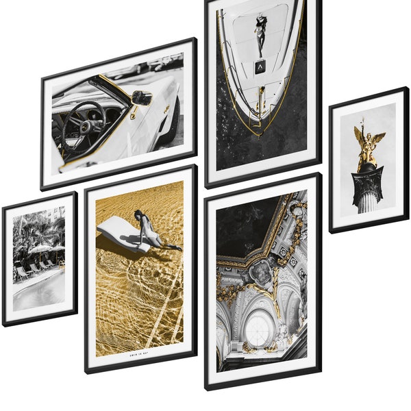 BLCKART Golden Yacht Club Poster Set - Edle Wandbilder - Luxus Poster Schwarz Weiß Gold - Bilder zur Wanddekoration