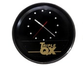 Black wall clock, clock with quartz movement, electric clock with engine oil advertising, large round wall clock, unique.