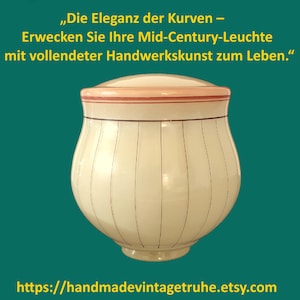 Mid Century Lampenschirm Opalglas Bauchig Creme Terrakotta Vintage 1960 Glasglocke Liniendekor Doria Stil Fitter 80mm Ersatzglas Groß